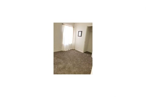 a room with a carpet and a window