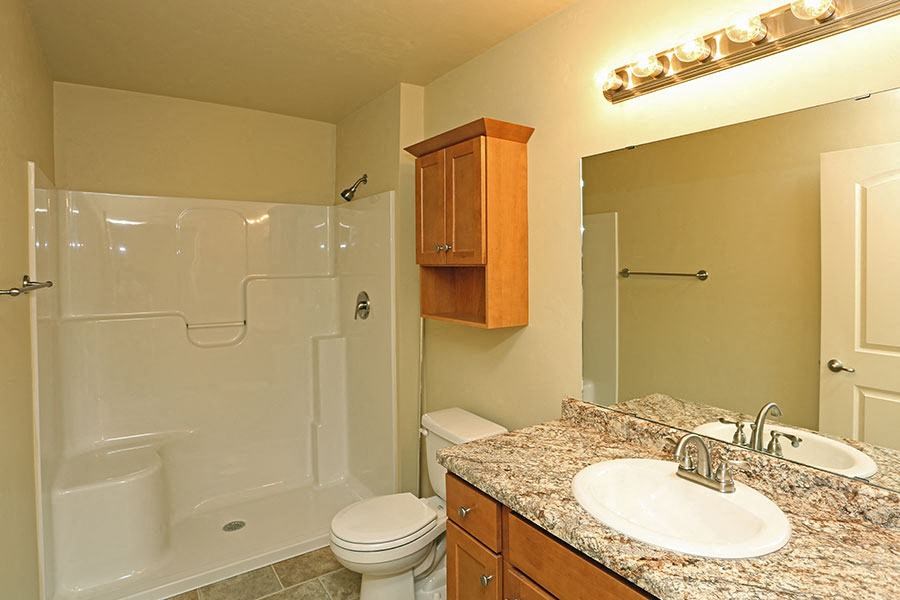 a bathroom with a sink toilet and a shower