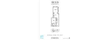 A floor plan for a one bedroom, one bath apartment at BLVD Ansel.
