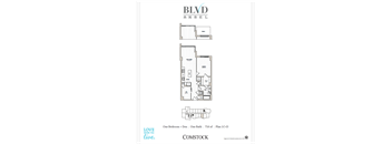 A floor plan for a one bedroom apartment in the BLVD ANSEL building.