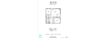 A floor plan of a two bedroom, two bath apartment at BLVD ANSEL.