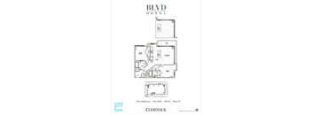 A floor plan for a two bedroom, two bathroom apartment is shown.