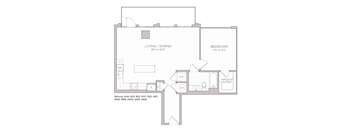 A floor plan of a house with a living room, dining room, bedroom, and bathroom.
