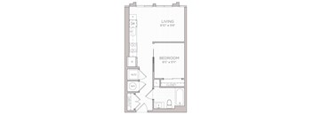 A floor plan of a living space and bedroom.
