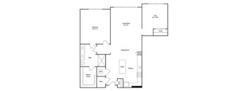 A floor plan of a house with a den, dining room, kitchen, and bath.