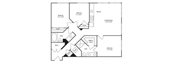 A floor plan of a house with labeled rooms and dimensions.