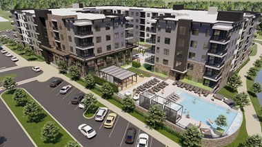 rendering of building overview with pool