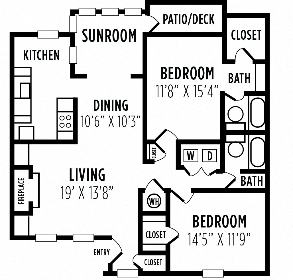 3D 2 bedroom floorplan at Laurel Springs, North Carolina