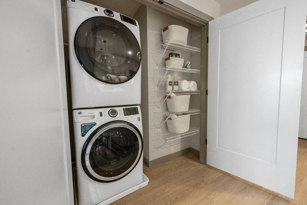a washer and dryer in a small closet at Madison West Elm, Pennsylvania