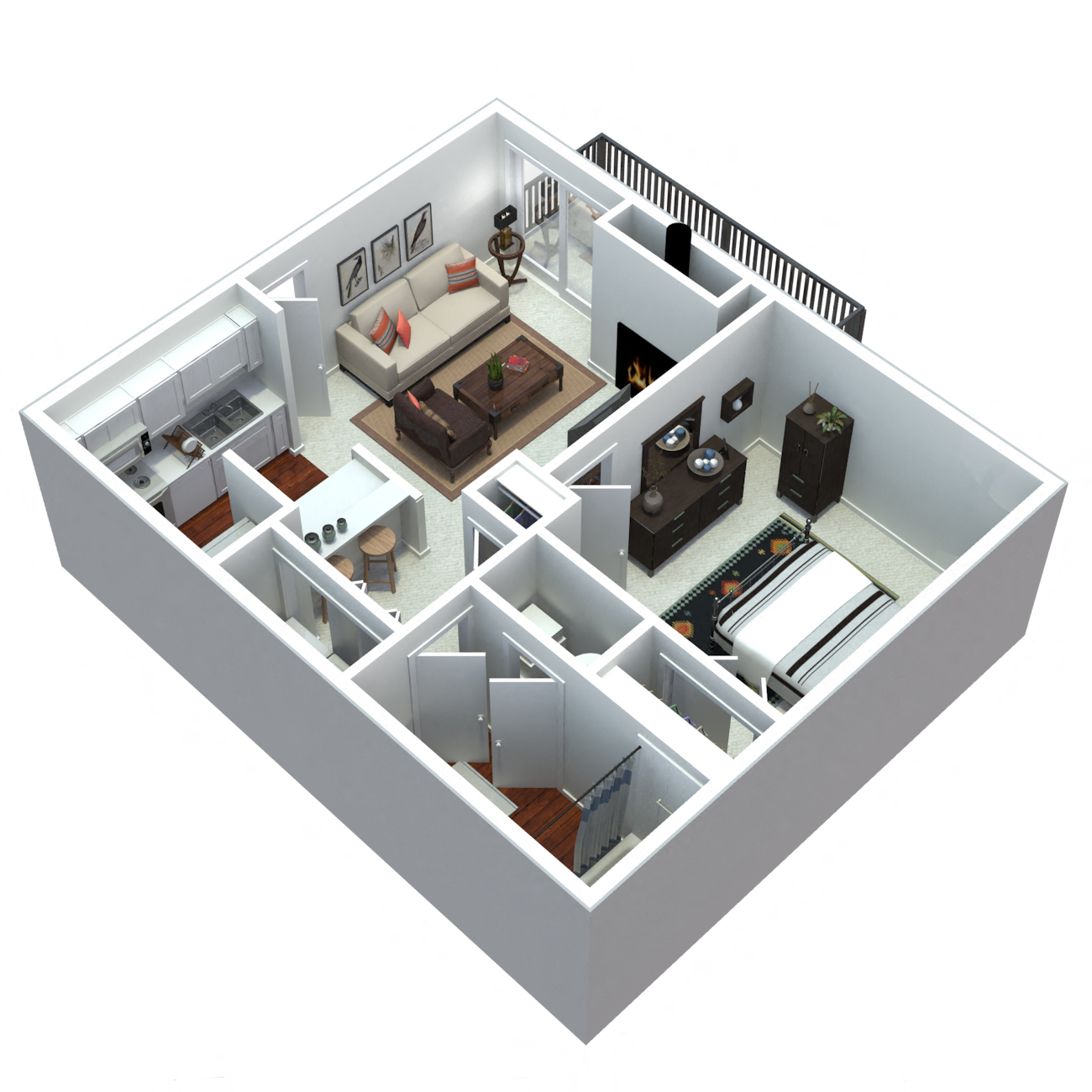 3-D 1 bedroom floorplan at Laurel Oaks, Raleigh, NC, 27613