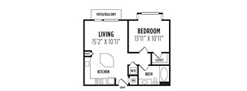 The Oak is a 712 SF one bedroom, one bathroom apartment home.