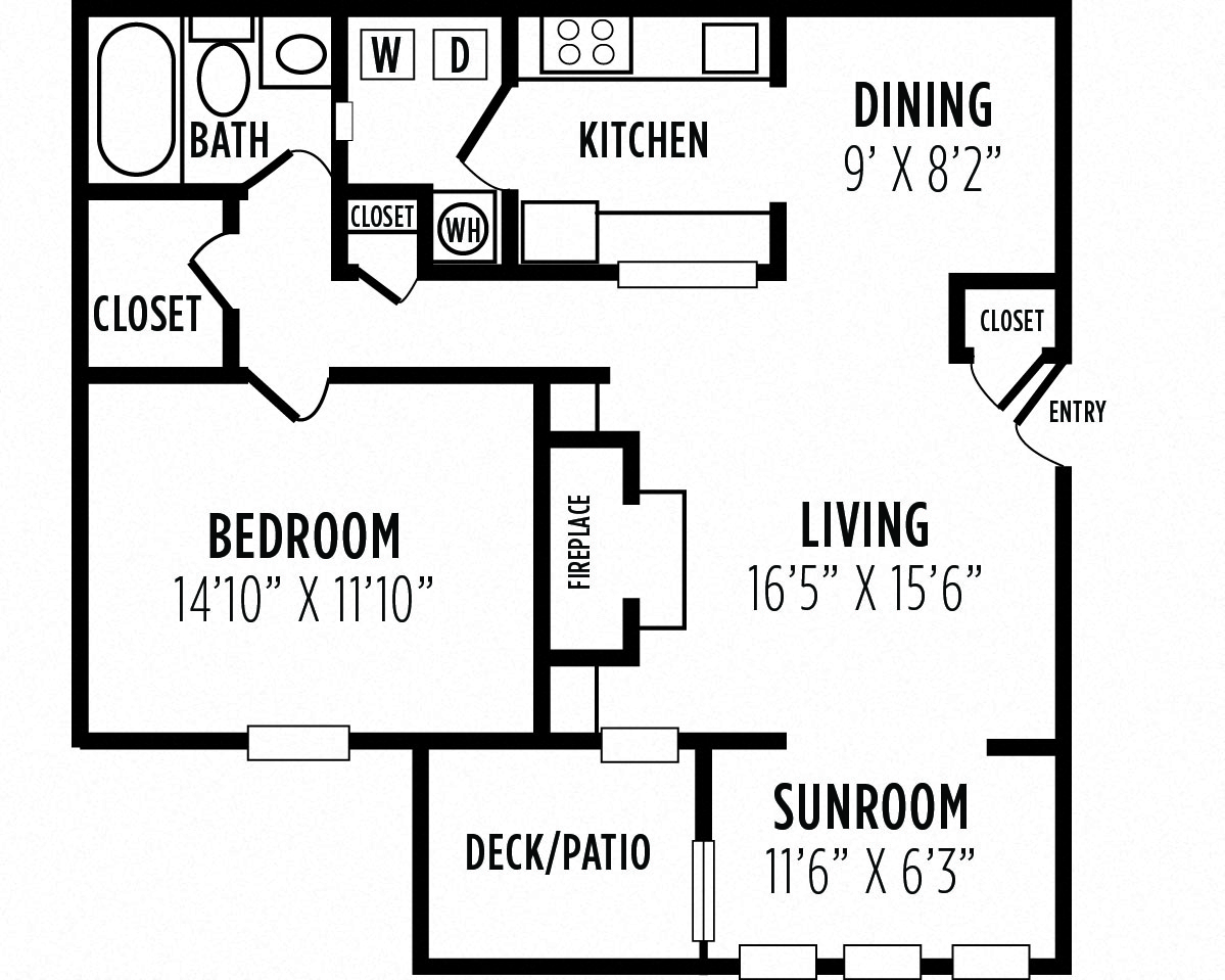 1 bedroom floorplan at Laurel Springs, Raleigh, NC, 27609
