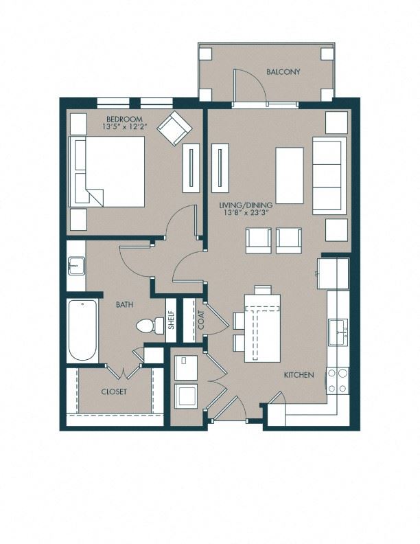 A5 810 SF floorplan 810 sf one bedroom floor plan