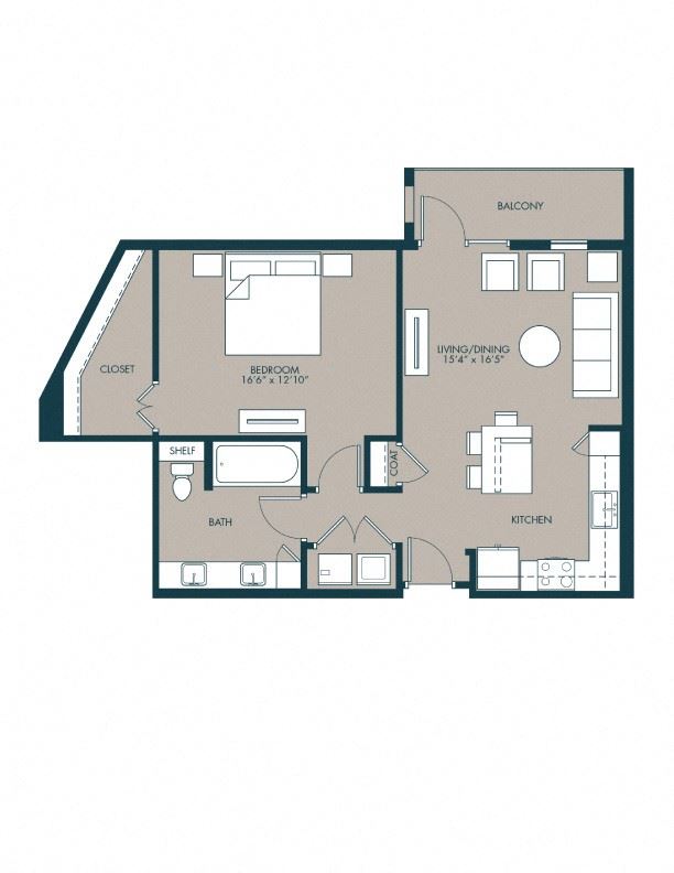 A6 Floorplan 840 sf one bedroom floor plan