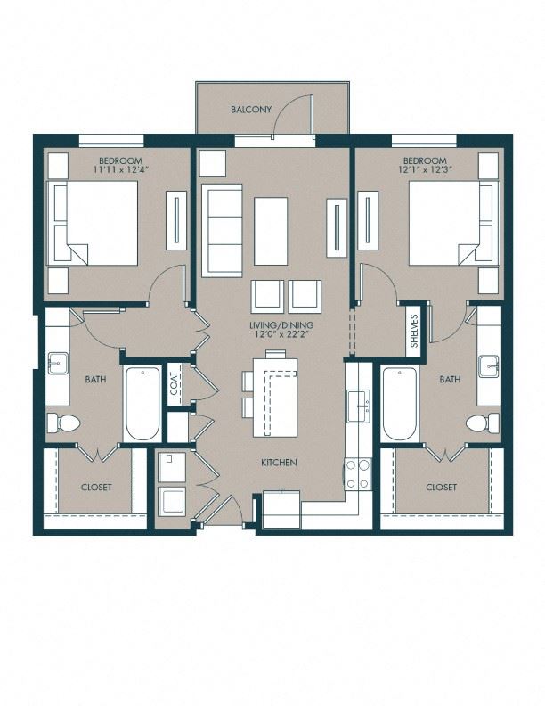 The Joplin floor plan 2 bedroom, 2 bath floor plan