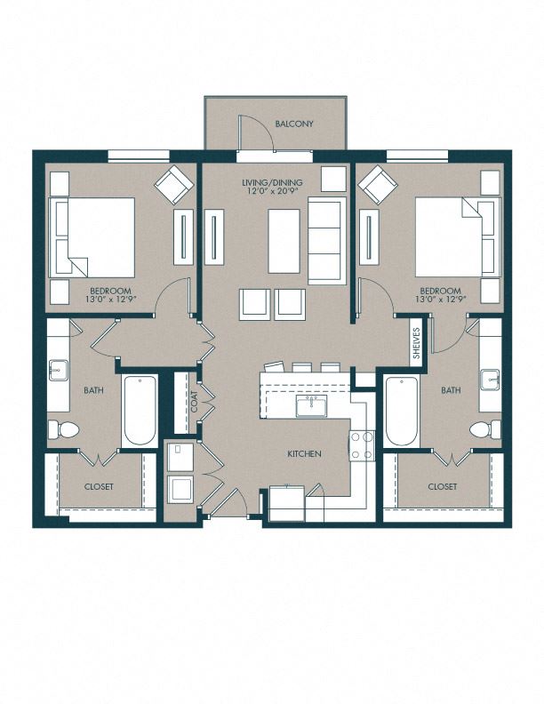 The Martin floor plan 2 bedroom, 2 bath floor plan