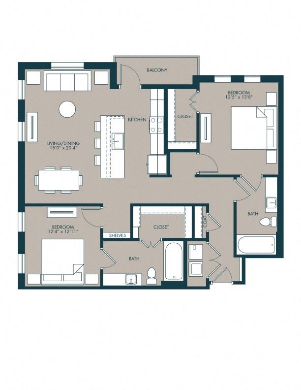 The Nelson Floor Plan 2 bedroom, 2 bath floor plan