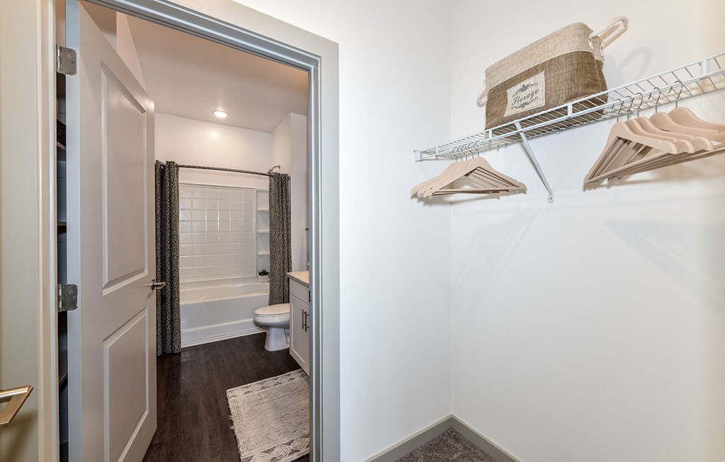 Large closet with hangers looking into the bathroom at Carmel Vista, McDonough, 30253
