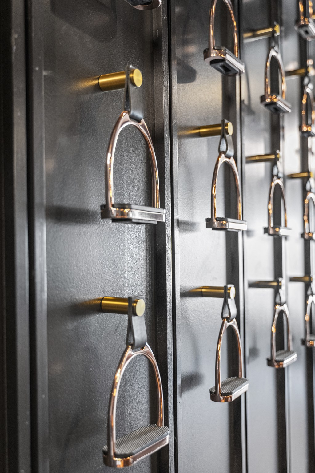 a row of hanging door knobs on a metal wall at The Harrison, Newtown Square, PA, 19073