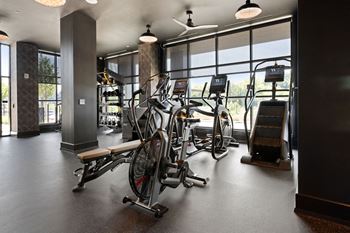 A gym with a row of stationary bikes at Madison West Elm, Conshohocken, PA