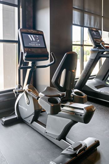 A treadmill with a digital display showing the word at Madison West Elm, Conshohocken Pennsylvania
