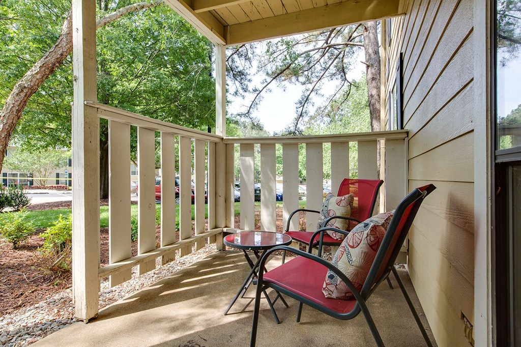 Private patio with chairs at Laurel Oaks, North Carolina