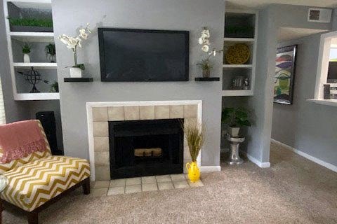 fireplace in living room at Laurel Oaks, Raleigh, North Carolina