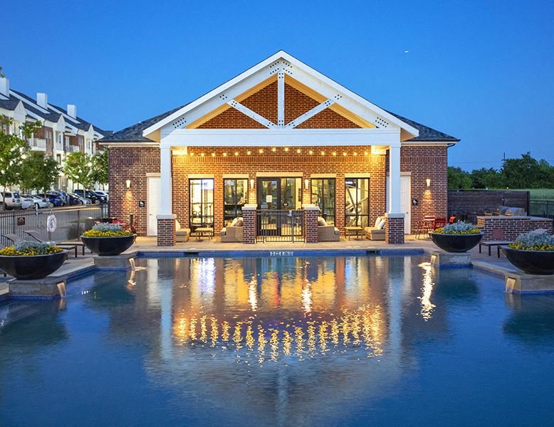 Pool at twilight at McKinney Village, Texas, 75069