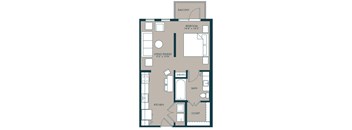 A studio floorplan with 600 SF at McKinney Village, Texas