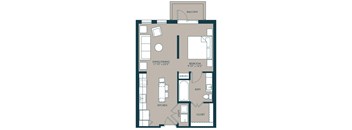 A studio floorplan with 658 SF at McKinney Village, Texas, 75069