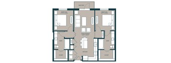 2 bedroom floorplan with 1080 square feet at McKinney Village, Texas