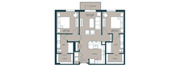 2 bedroom floorplan with 1140 square feet at McKinney Village, Texas, 75069
