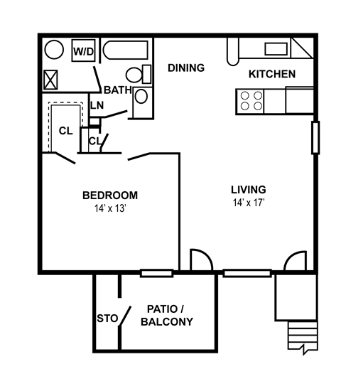 a floor plan of a one bedroom apartment
