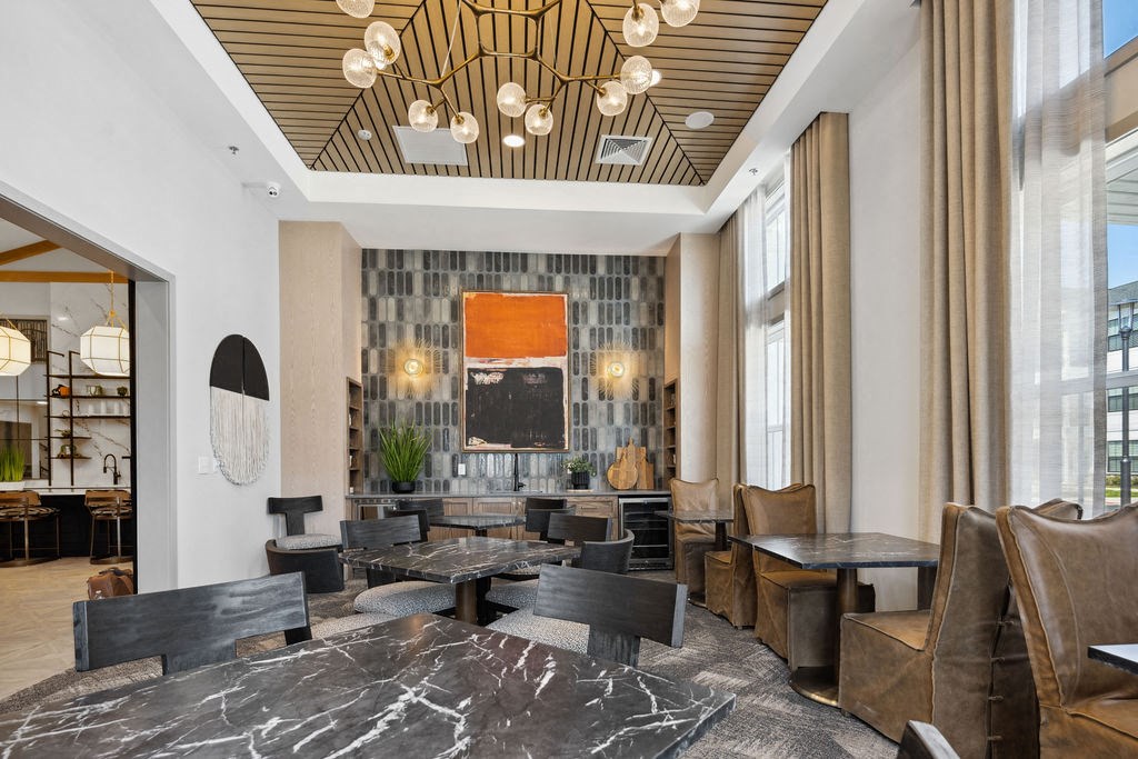 A modern dining room with a marble table and chairs at Madison Prickett Preserve, Pennsylvania, 19067