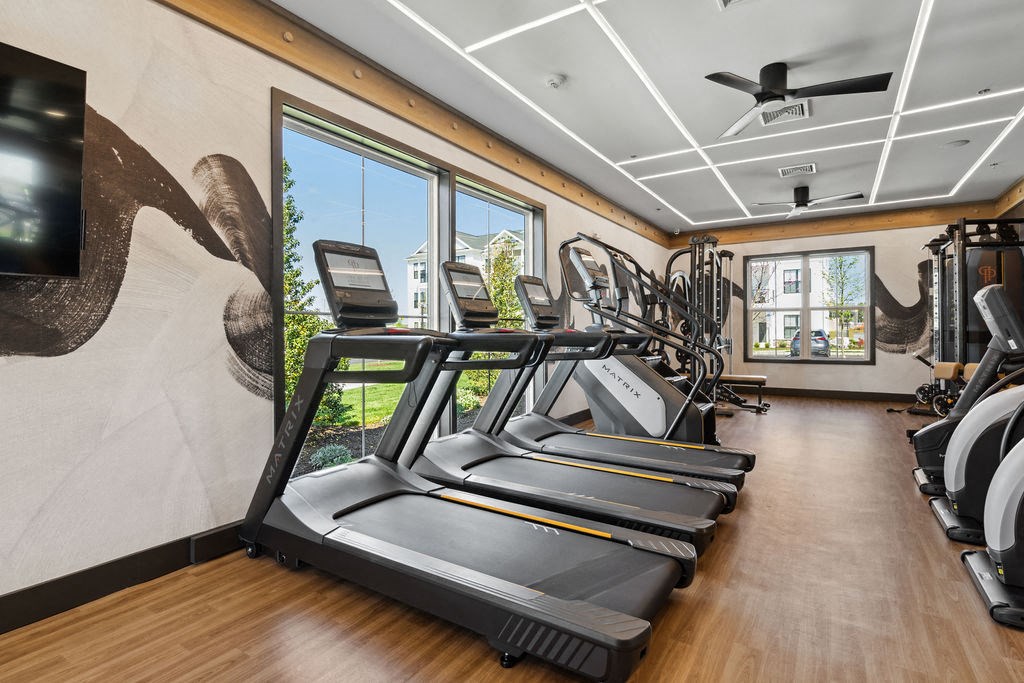 the gym is equipped with treadmills and other cardio equipment at Madison Prickett Preserve, Pennsylvania