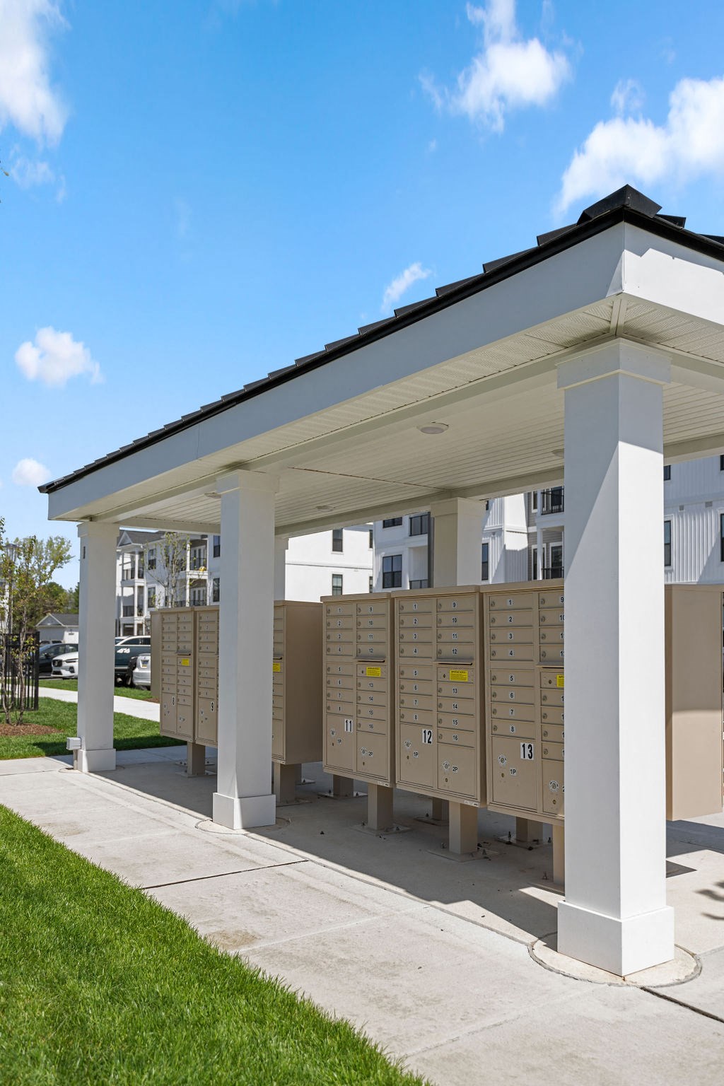 a view of a building with awnings and a sidewalk at Madison Prickett Preserve, Pennsylvania