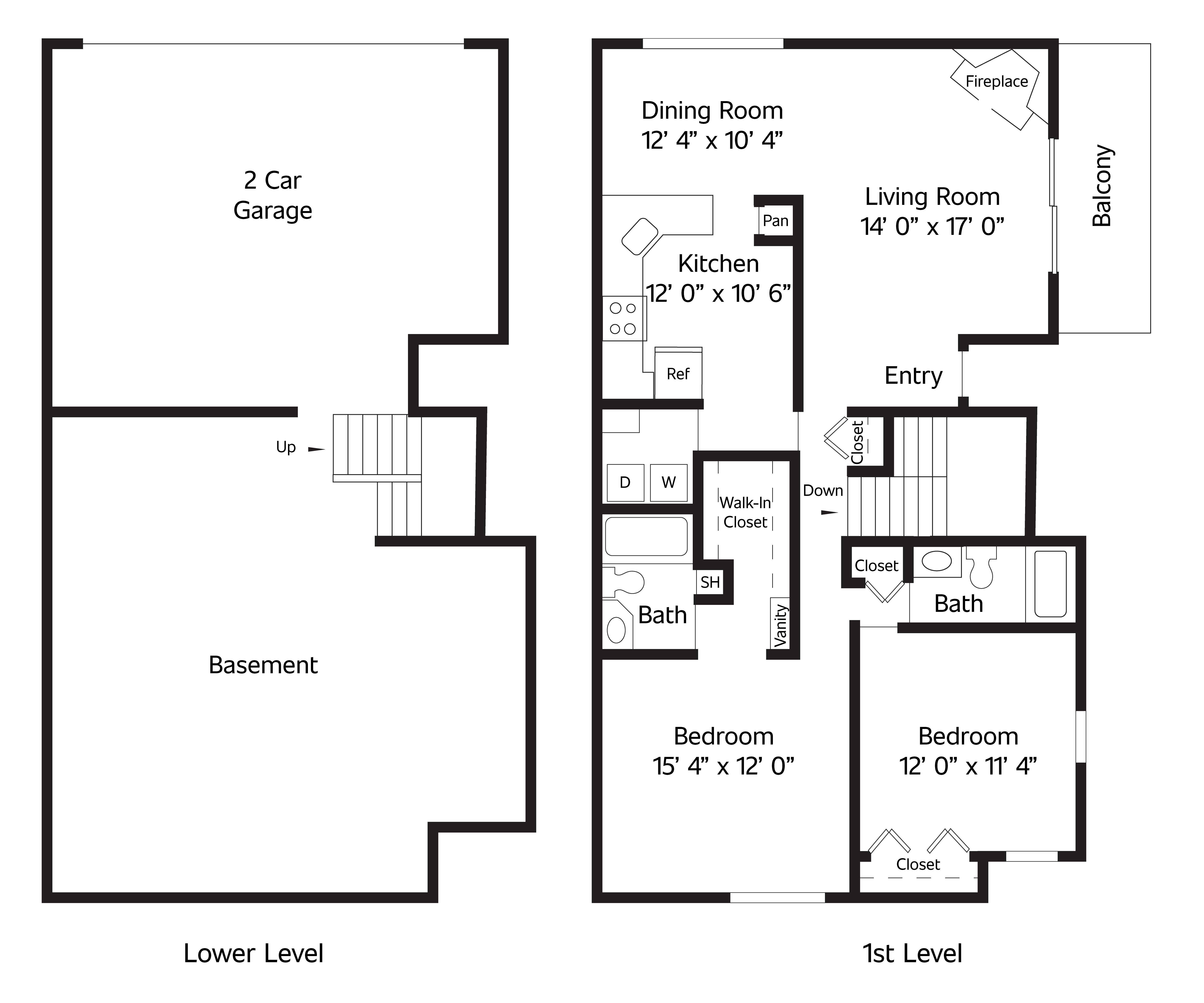 The Pine is a 1,340 SF two-bedroom, two-bath apartment.