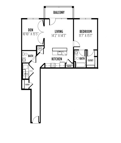 floor plan of a 1 bedroom 1 bath apartment with a den  at Madison Providence, Pennsylvania, 19426