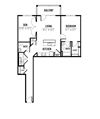 floor plan of a 1 bedroom 1 bath apartment with a den