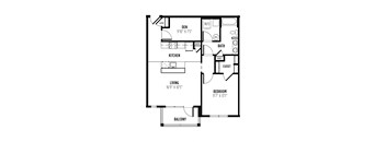 floor plan of a 1 bedroom 1 bath apartment with a den  at Madison Providence, Collegeville, PA