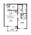 floor plan of a 1 bedroom 1 bath apartment with a den