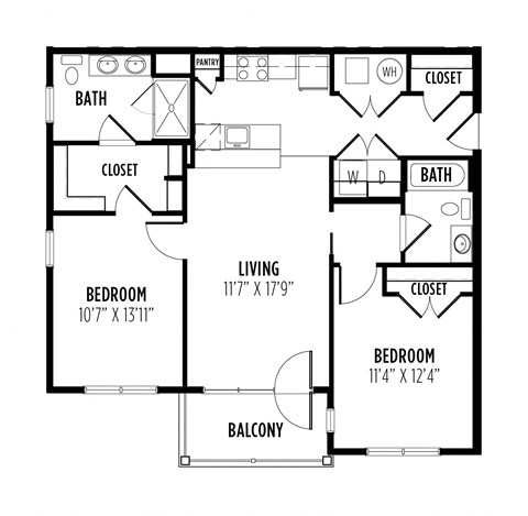 floor plan of a 2 bedroom 2 bath apartment  at Madison Providence, Collegeville, Pennsylvania