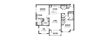 floor plan of a 2 bedroom 2 bath apartment with a den  at Madison Providence, Collegeville, Pennsylvania