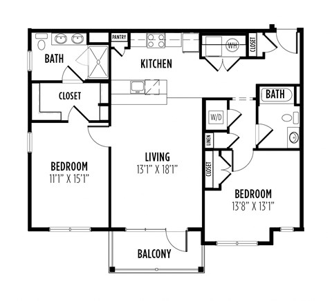 floor plan of a 2 bedroom 2 bath apartment  at Madison Providence, Collegeville, PA