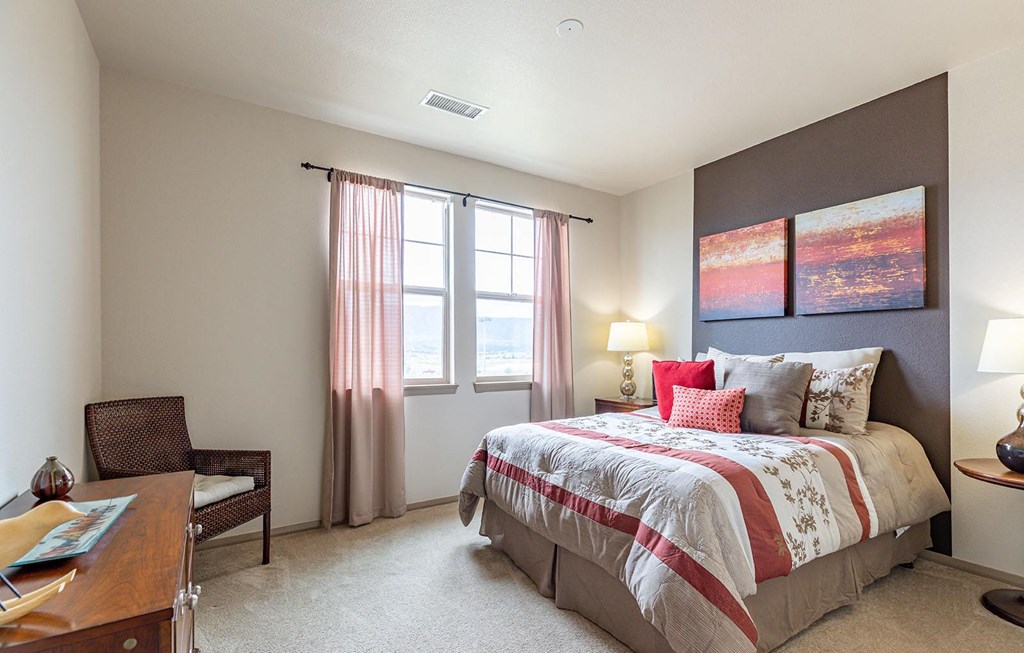 Bedroom in model at Vistas at Jackson Creek, Colorado