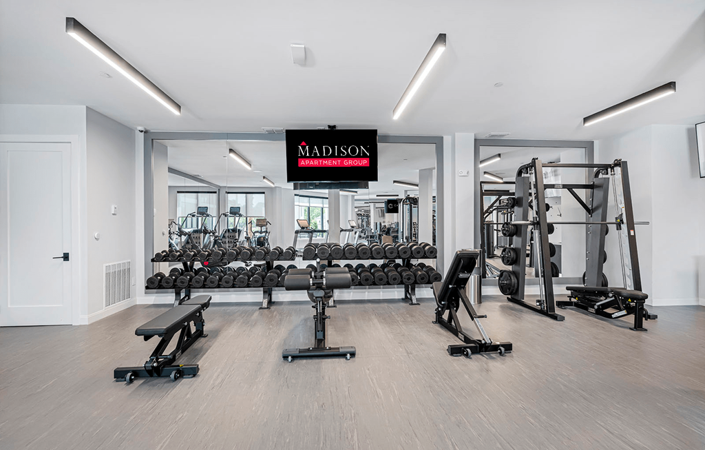 the gym at the flats at obsidian district at Madison Waterford Lakes, Orlando, 32826