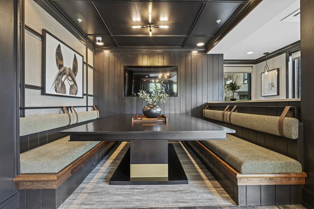 a conference room with a large table and benches at The Harrison, Pennsylvania, 19073