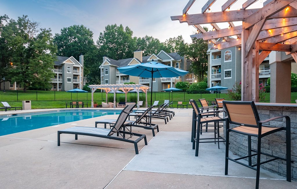 Pool Bar and lounge chairs at the pool at Madison Glen Mills, Glen Mills, PA, 19342