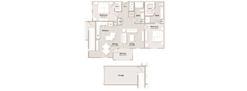 B4 floorplan which is a 2 bedroom, 2 bath apartment at The Parkway on Westlake, Humble, 77346