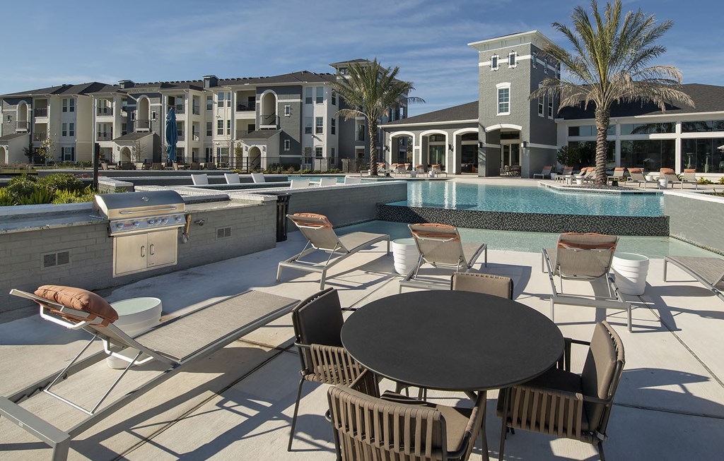 Grilling Station and seating at The Parkway on Westlake, Texas, 77346